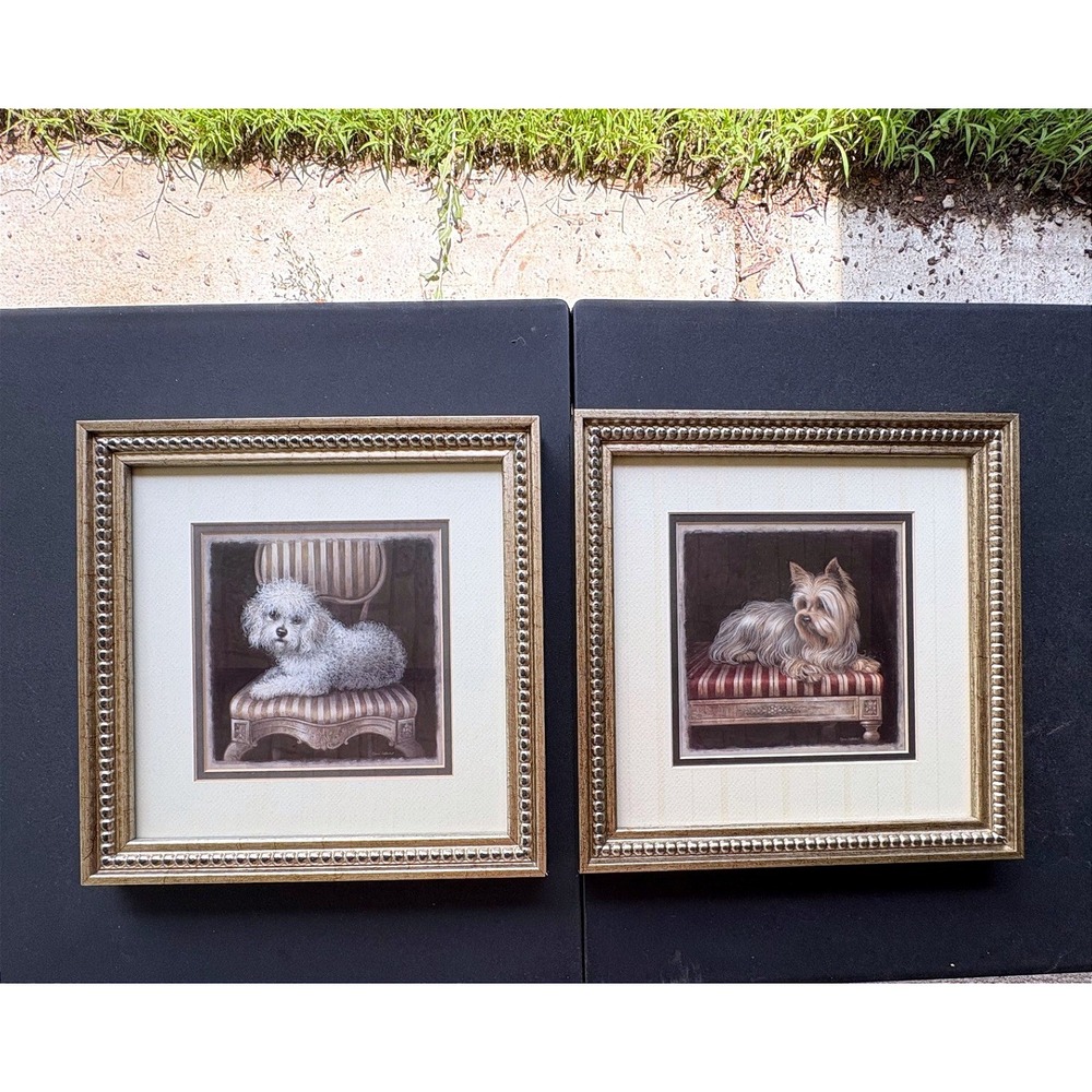 Elaine Vollherbst Art In Motion Dog Portraits Framed Poodle Yorkie Set of 2